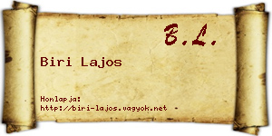 Biri Lajos névjegykártya